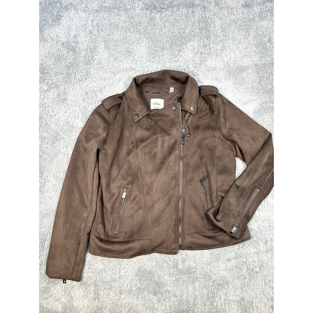 NWOT Elie Tahari Faux‎ Suede Leather Moto jacket short Womens L jacket